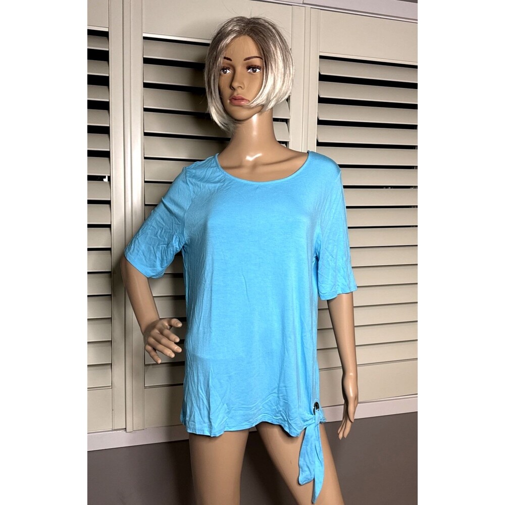 BY CHICOS Size 2 (14/16) blue TShirt Gold Accent Ring